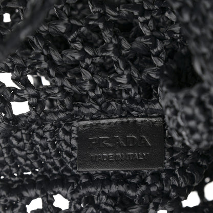 Prada Yarn Raffia Effect Crochet Logo Embroidered Tote Bag Black 6 of 10