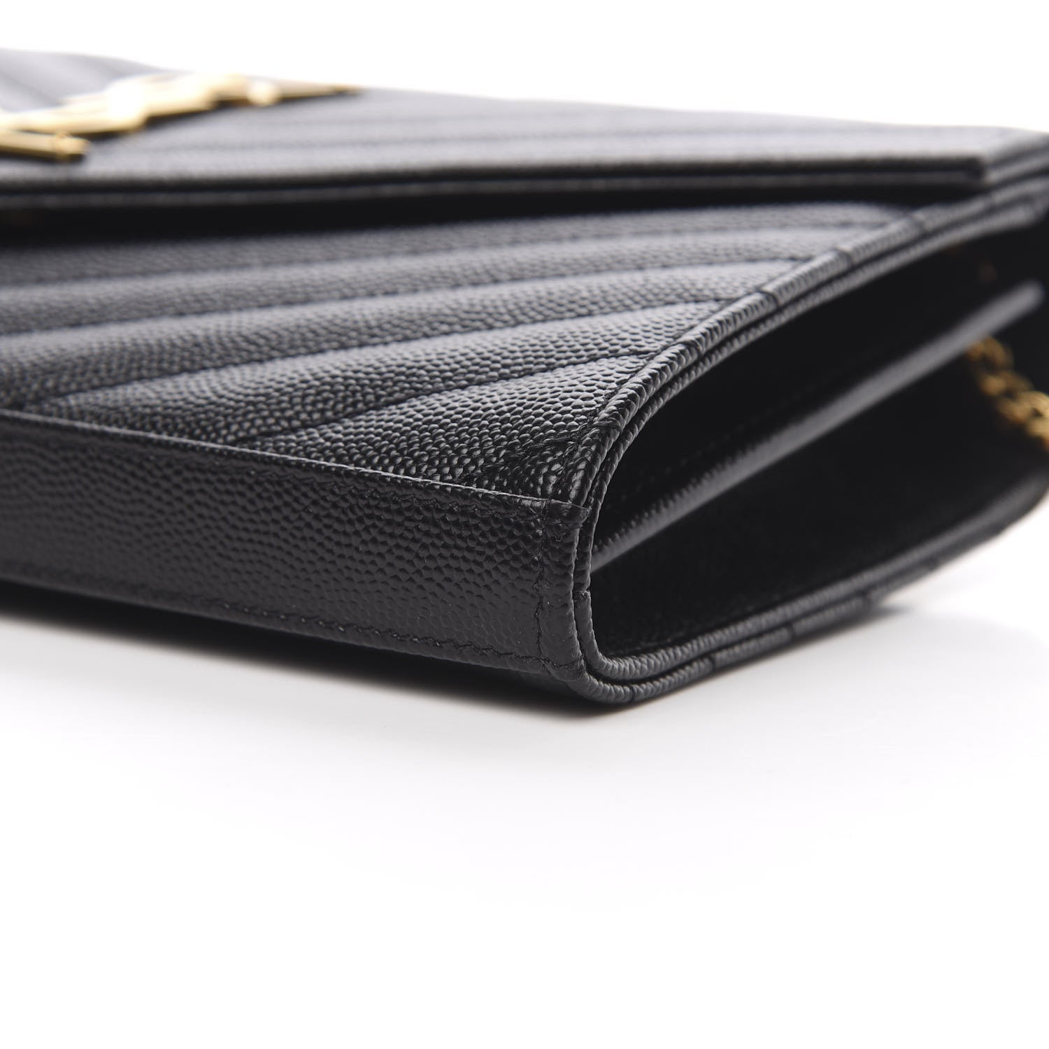 Saint Laurent Grain De Poudre Matelasse Chevron Monogram Chain Wallet Black 10 of 10