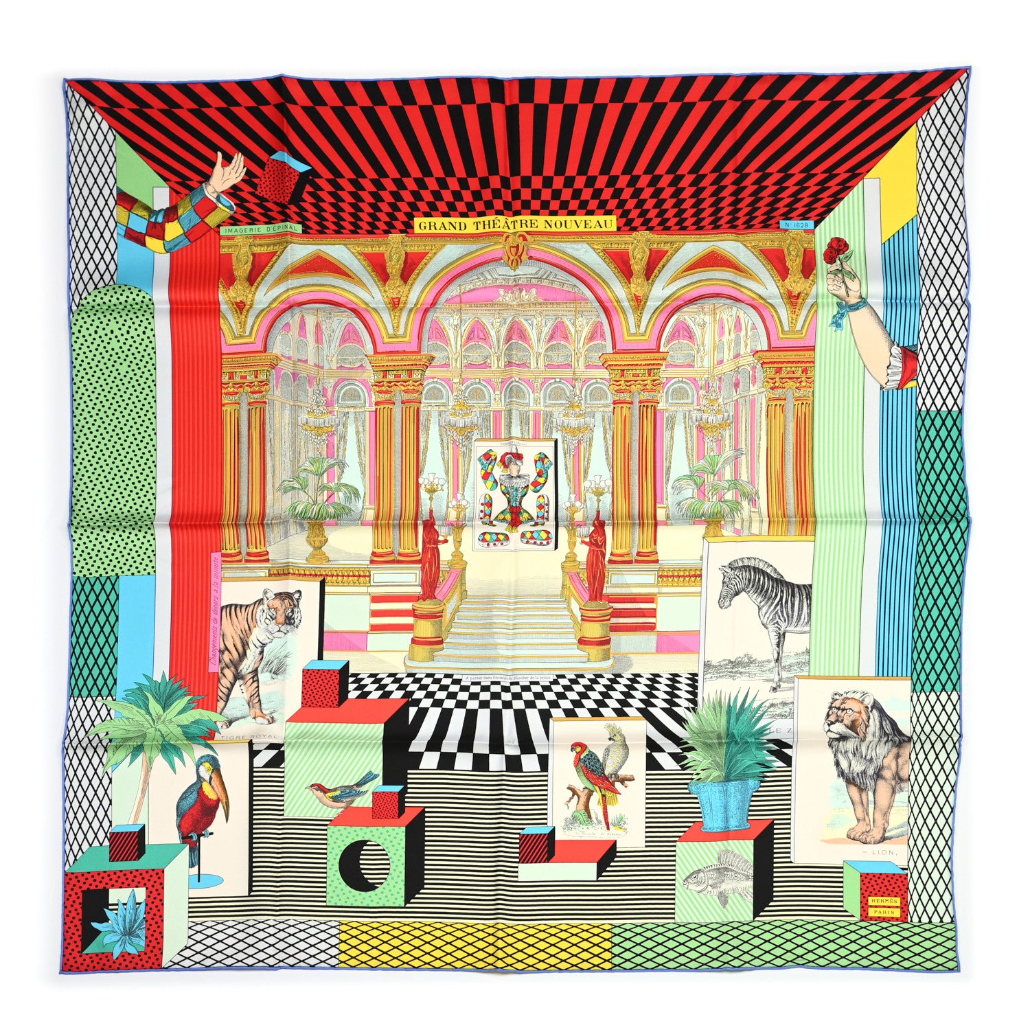 Hermes Silk Grand Theatre Nouveau Scarf 90 Rouge Vert Multicolor 1 of 5