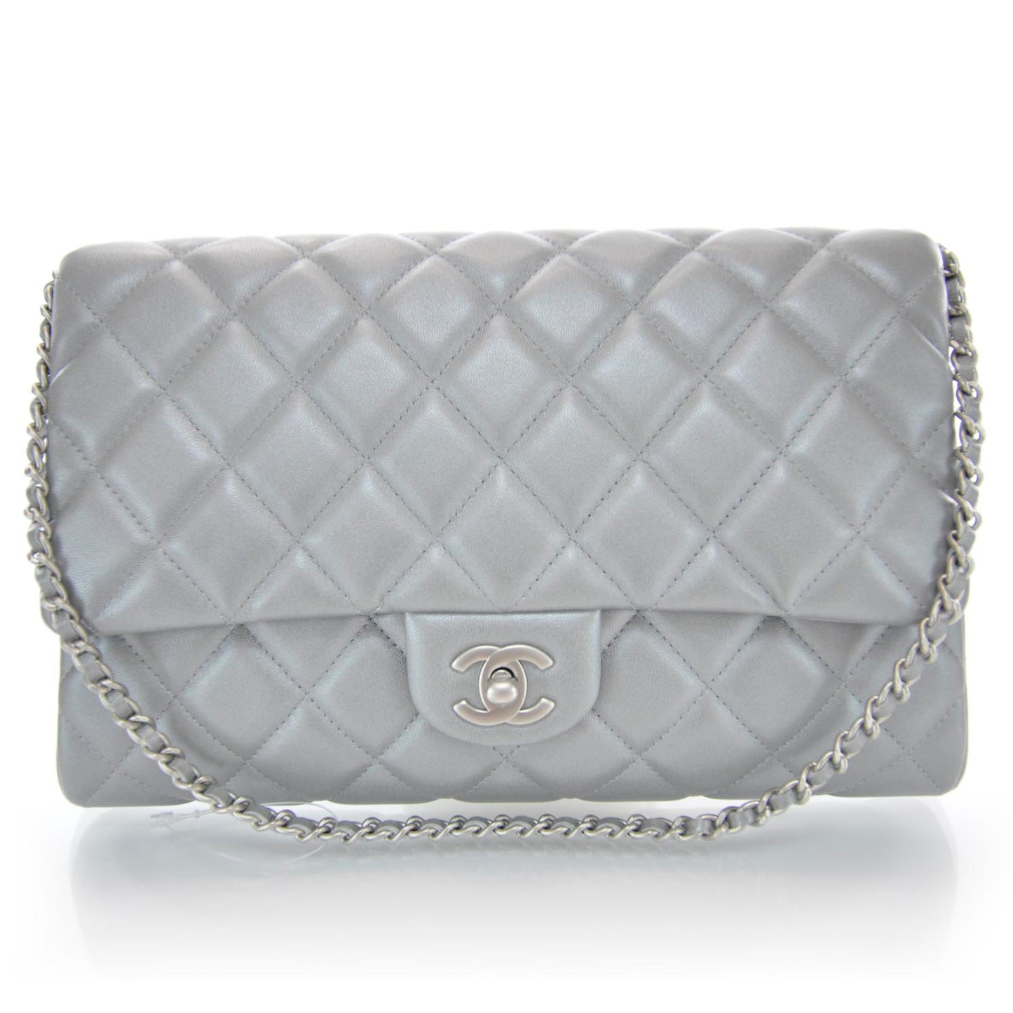 Lambskin Quilted Clutch Bag Silver
