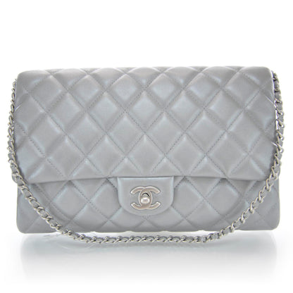Chanel Lambskin Quilted Clutch Bag Silver 1 of 9