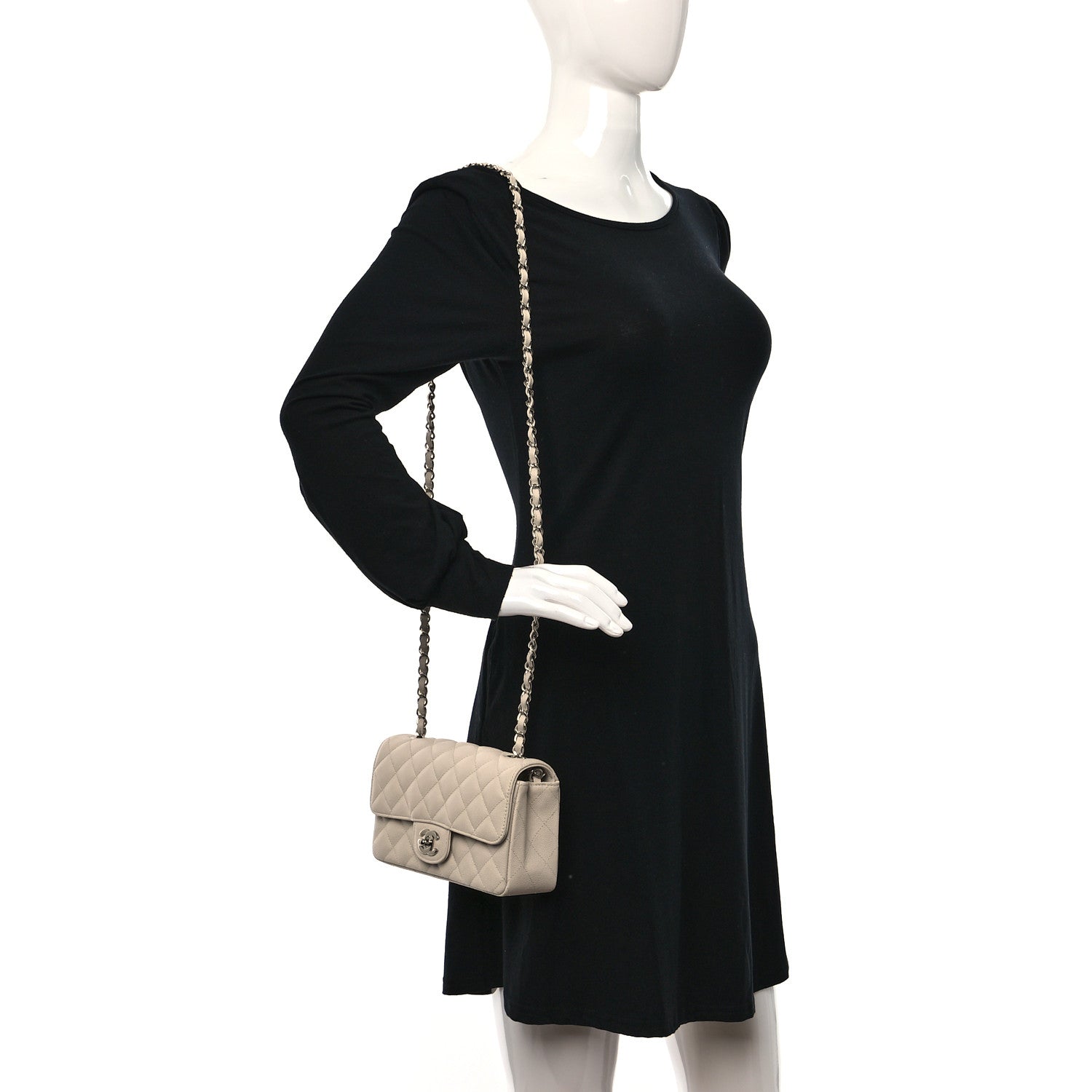 Chanel Caviar Quilted Mini Rectangular Flap Light Beige 2 of 12