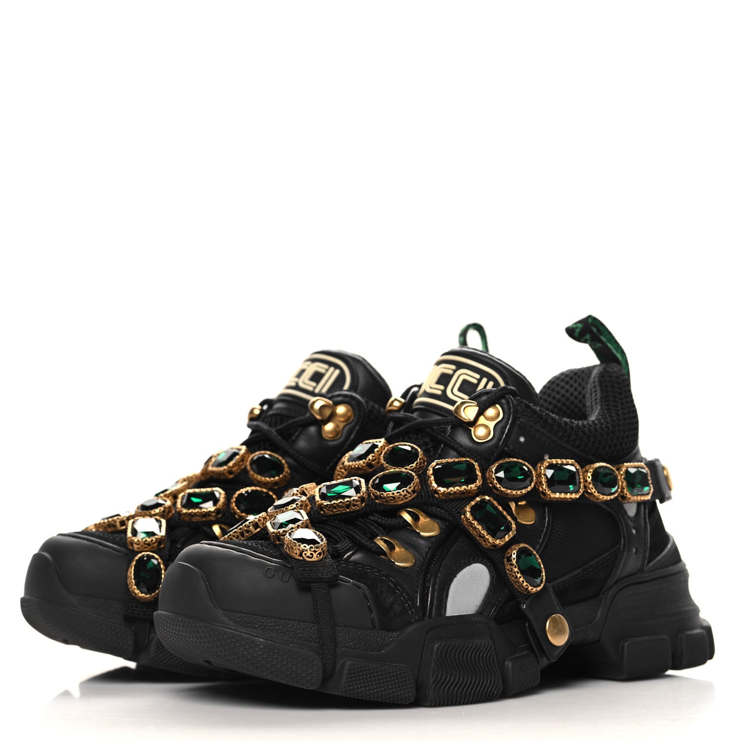 Gucci X SEGA Mesh Suede Calfskin Removable Crystals Womens Flashtrek Sneakers 35.5 Black Silver 4 of 8