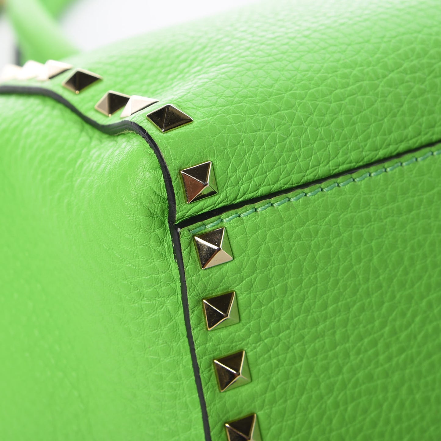 Pebbled Calfskin Small Rockstud Double Handle Tote Green Fluo