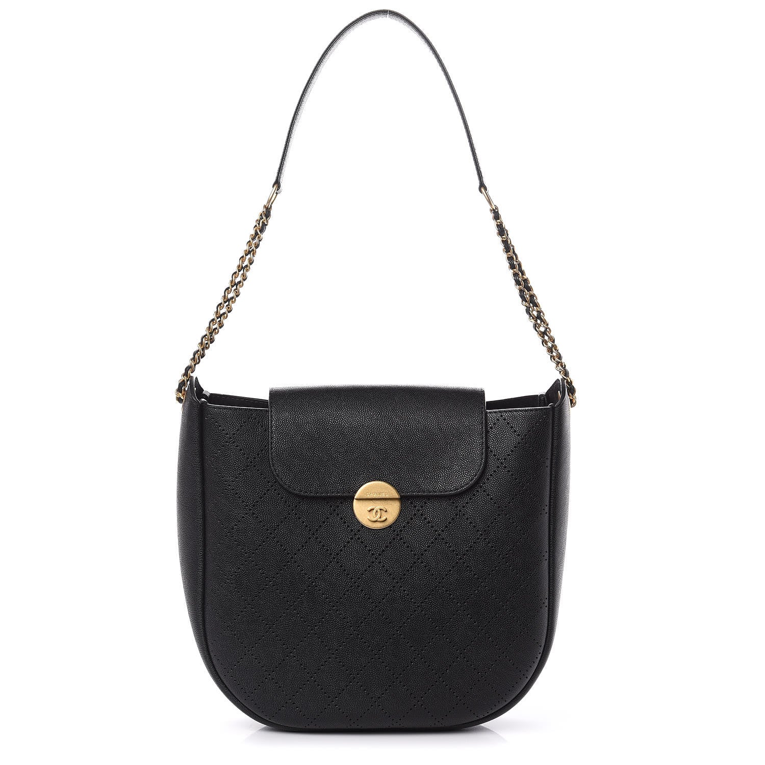 Chanel Grained Calfskin Perforated Small Flap Hobo Black 1 of 10