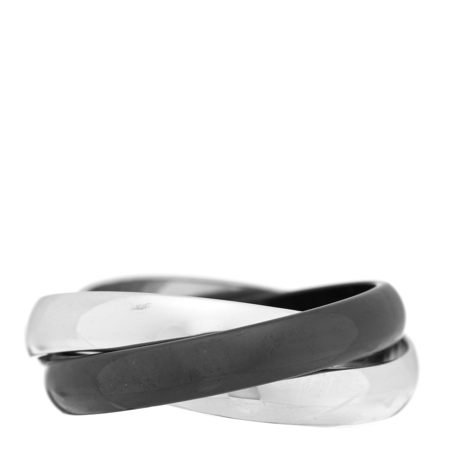 18K White Gold Black Ceramic Trinity Ring 53 6.25