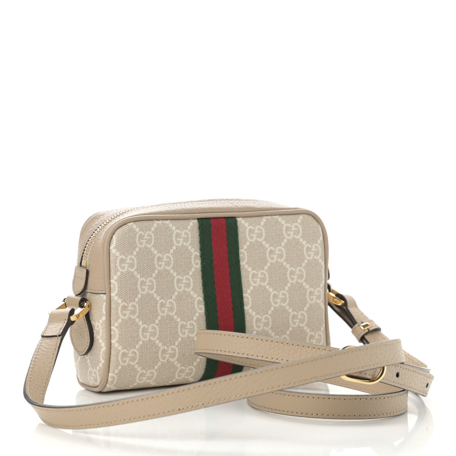 Gucci GG Supreme Monogram Textured Calfskin Web Mini Ophidia Shoulder Bag Beige Mystic White Oatmeal 3 of 11