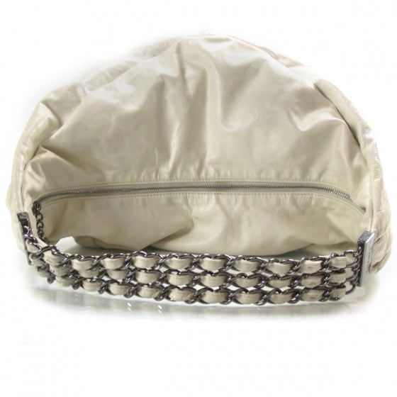 Lambskin Large Rock and Chain Hobo White