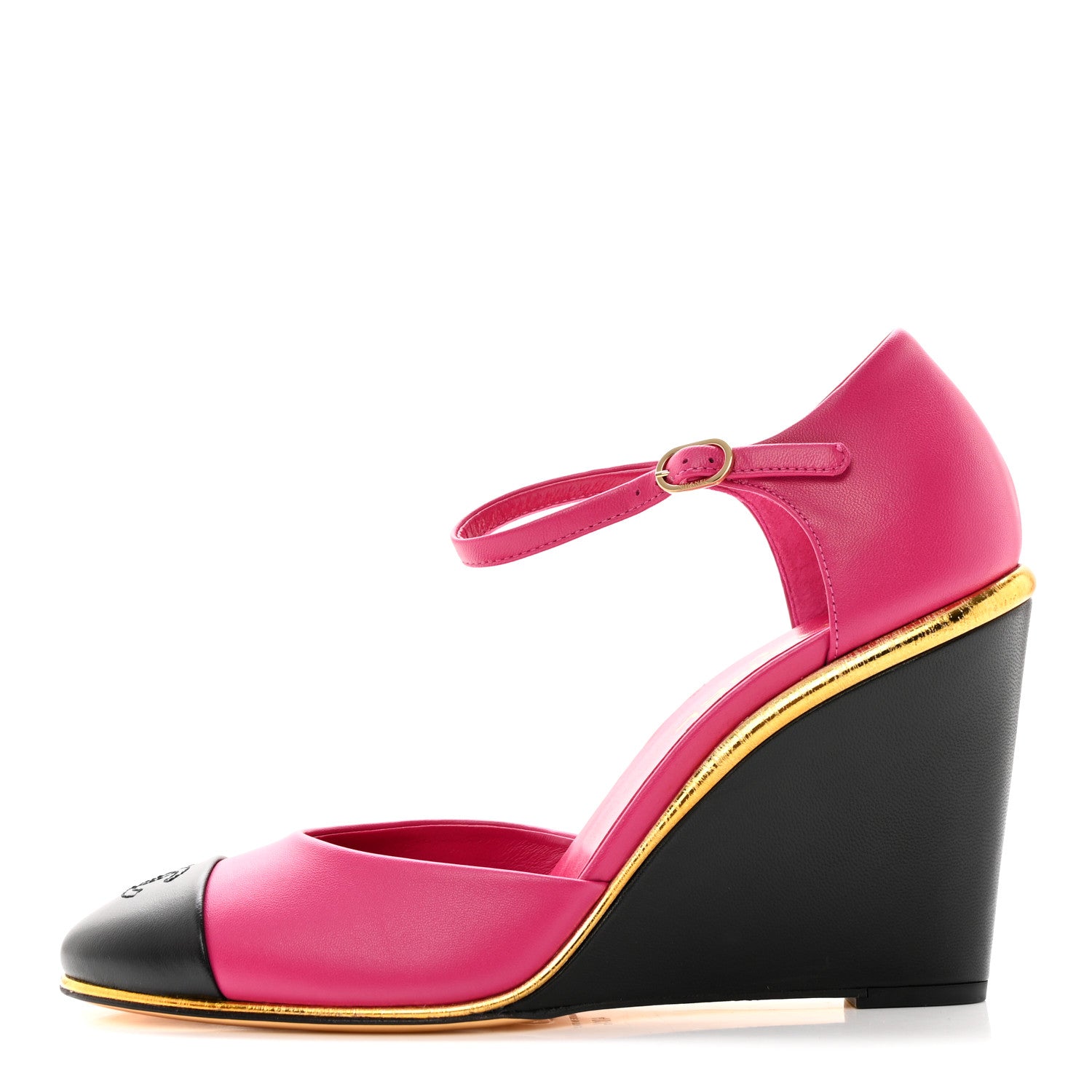 Chanel Lambskin Cap Toe Open Wedge 40.5 Fuchsia Black 1 of 10