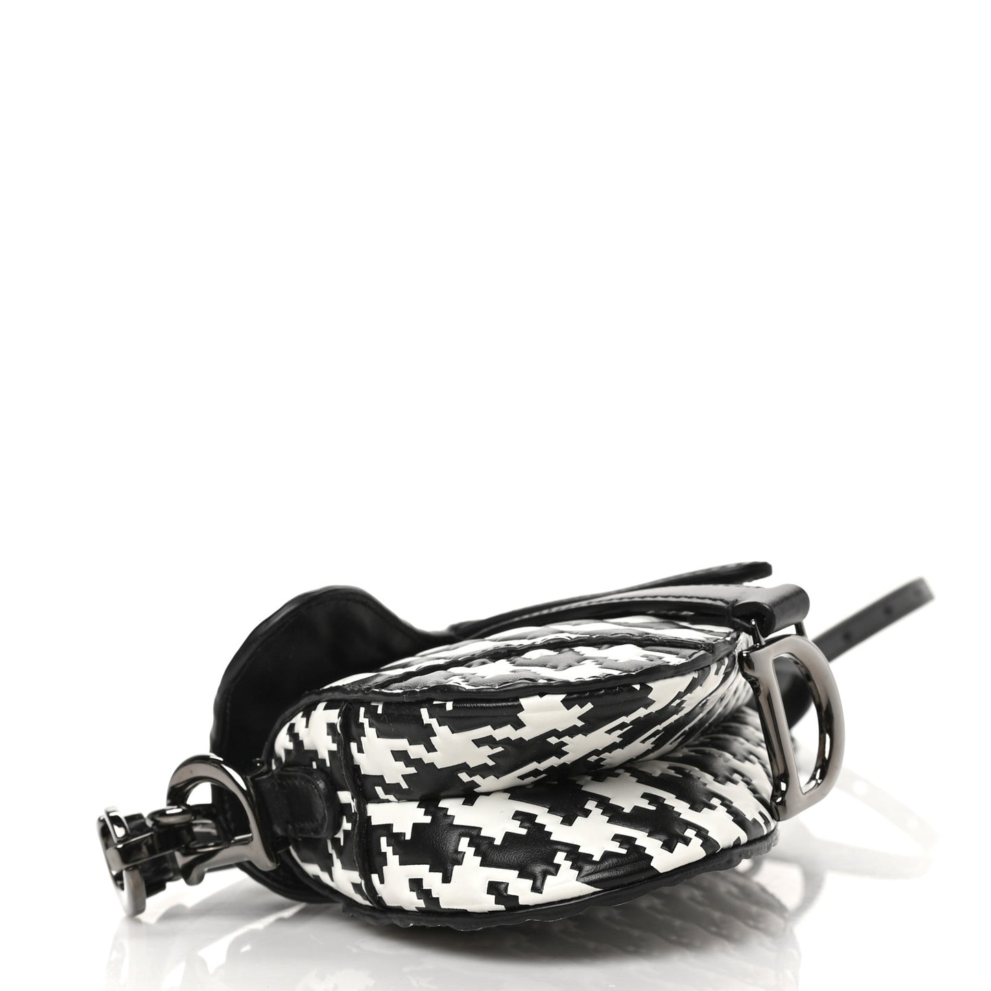 Calfskin Macro Houndstooth Embossed Micro Saddle Bag Black White