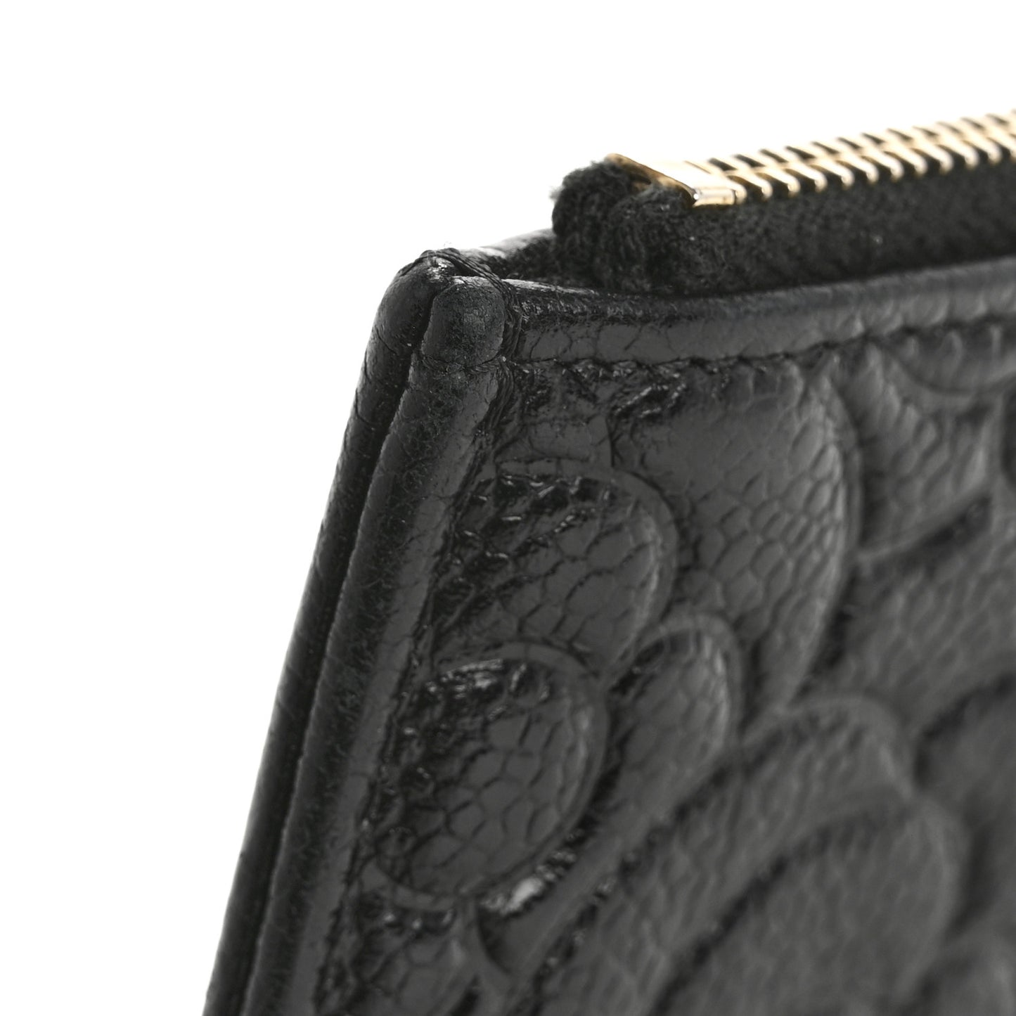 Caviar Camellia Embossed Classic Flat Wallet Pouch Black