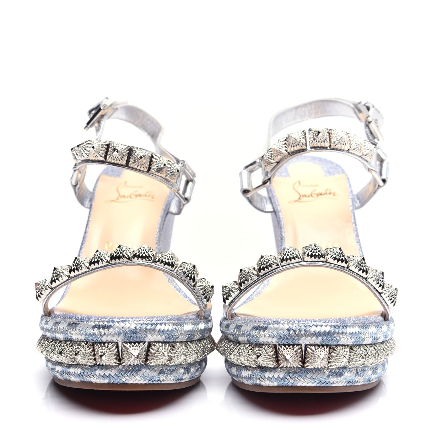 Christian Louboutin Mini Glitter Pira Ryad 110 Wedge Sandals 40 Silver 2 of 9
