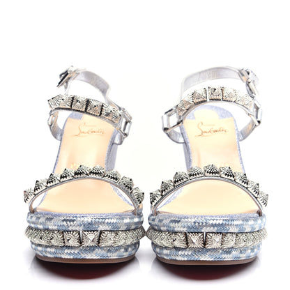 Christian Louboutin Mini Glitter Pira Ryad 110 Wedge Sandals 40 Silver 2 of 9