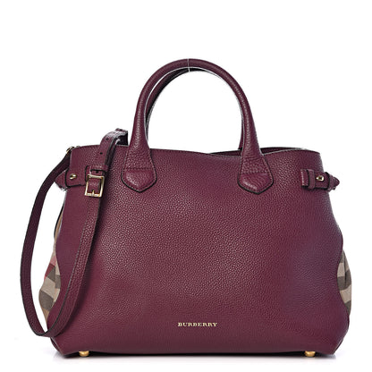 Burberry Grainy Calfskin House Check Medium Banner Tote Elderberry 1 of 16