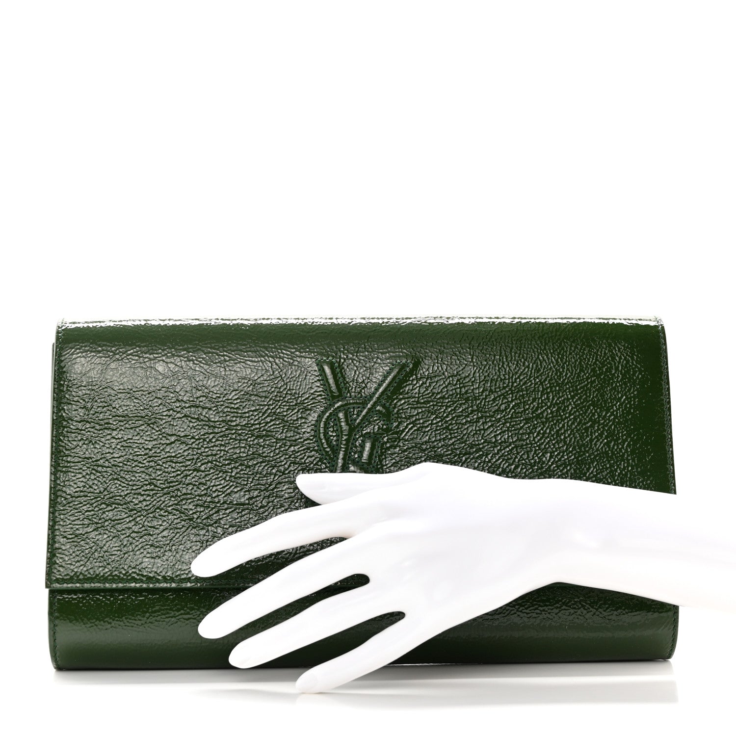 Saint Laurent Textured Patent Monogram Large Belle De Jour Green 2 of 7
