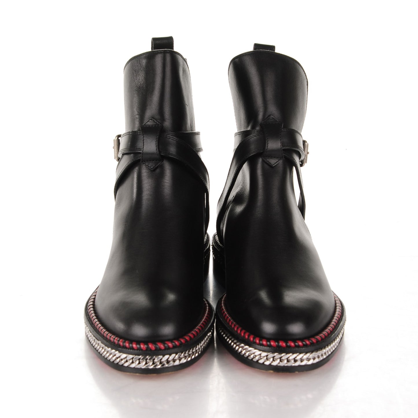 Calfskin Chain Flat Chelsea Boots 36 Black