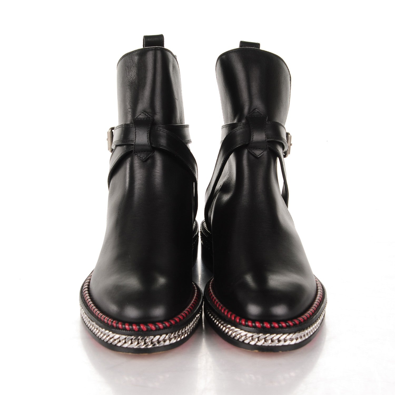 Christian Louboutin Calfskin Chain Flat Chelsea Boots 36 Black 2 of 6
