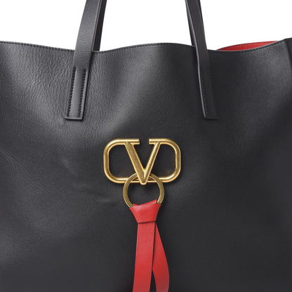 Valentino Garavani Smooth Calfskin Large VRing Tote Black Red 8 of 12