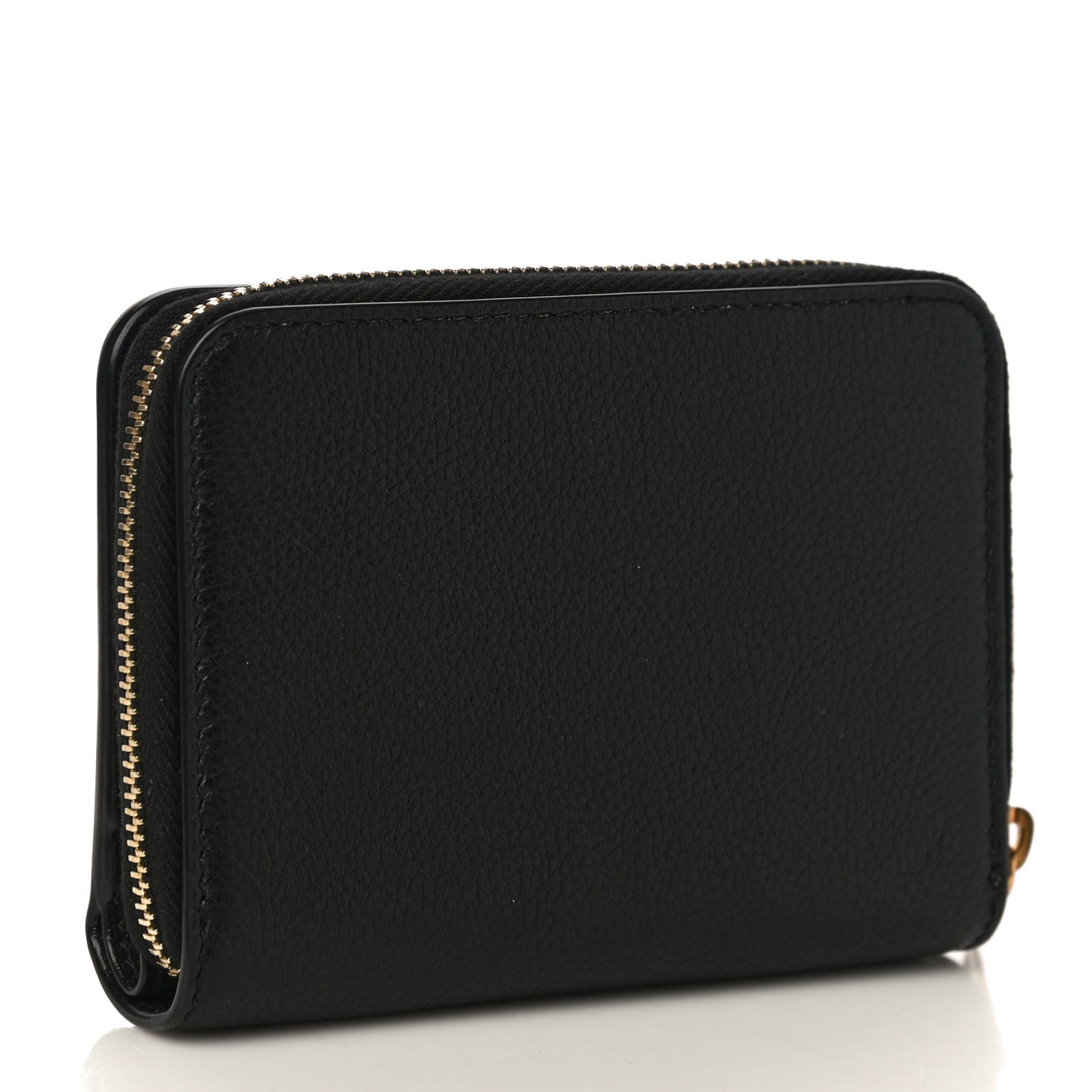 Grained Calfskin Tiny Monogram Compact Zip Around Wallet Black