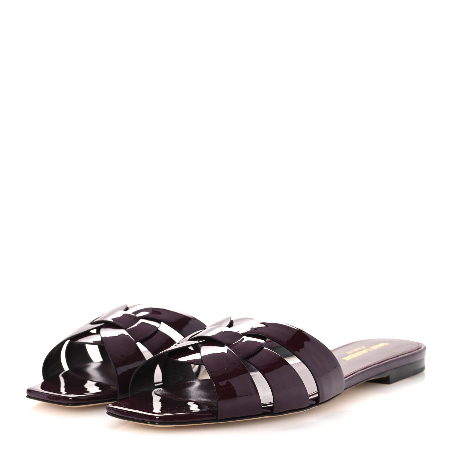 Saint Laurent Vitello Vernice Tribute 05 Slide Sandals 38 Barolo 4 of 11