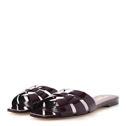 Saint Laurent Vitello Vernice Tribute 05 Slide Sandals 38 Barolo 4 of 11