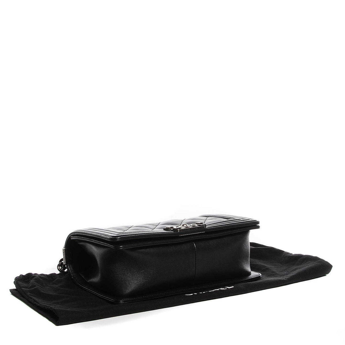 Calfskin Quilted Medium Double Stitch Boy Flap Black
