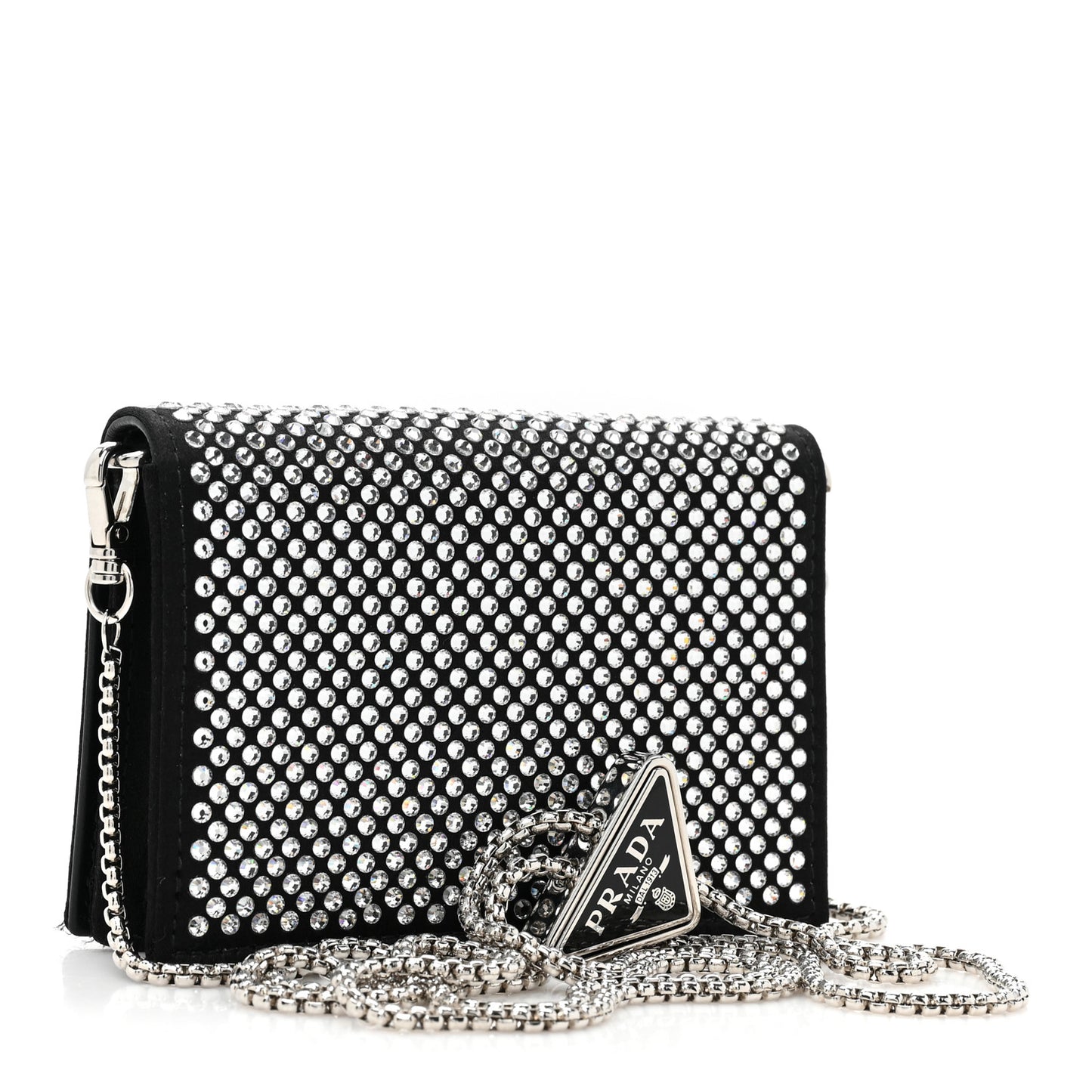 Satin Crystal Metal Triangle Logo Card Holder With Strap Cristal