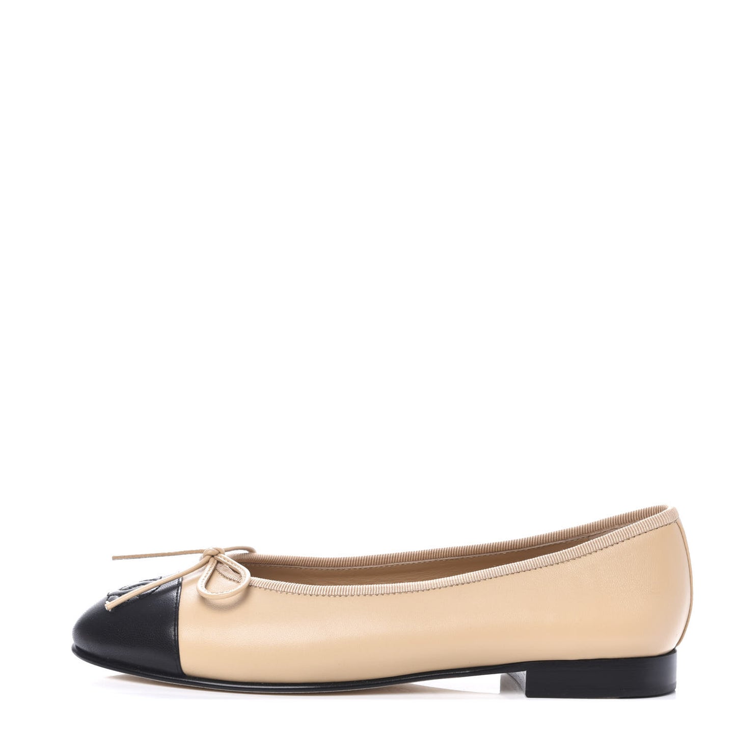 Lambskin CC Cap Toe Ballerina Flats 36 Beige Black
