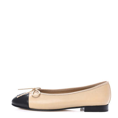 Chanel Lambskin CC Cap Toe Ballerina Flats 36 Beige Black 1 of 9