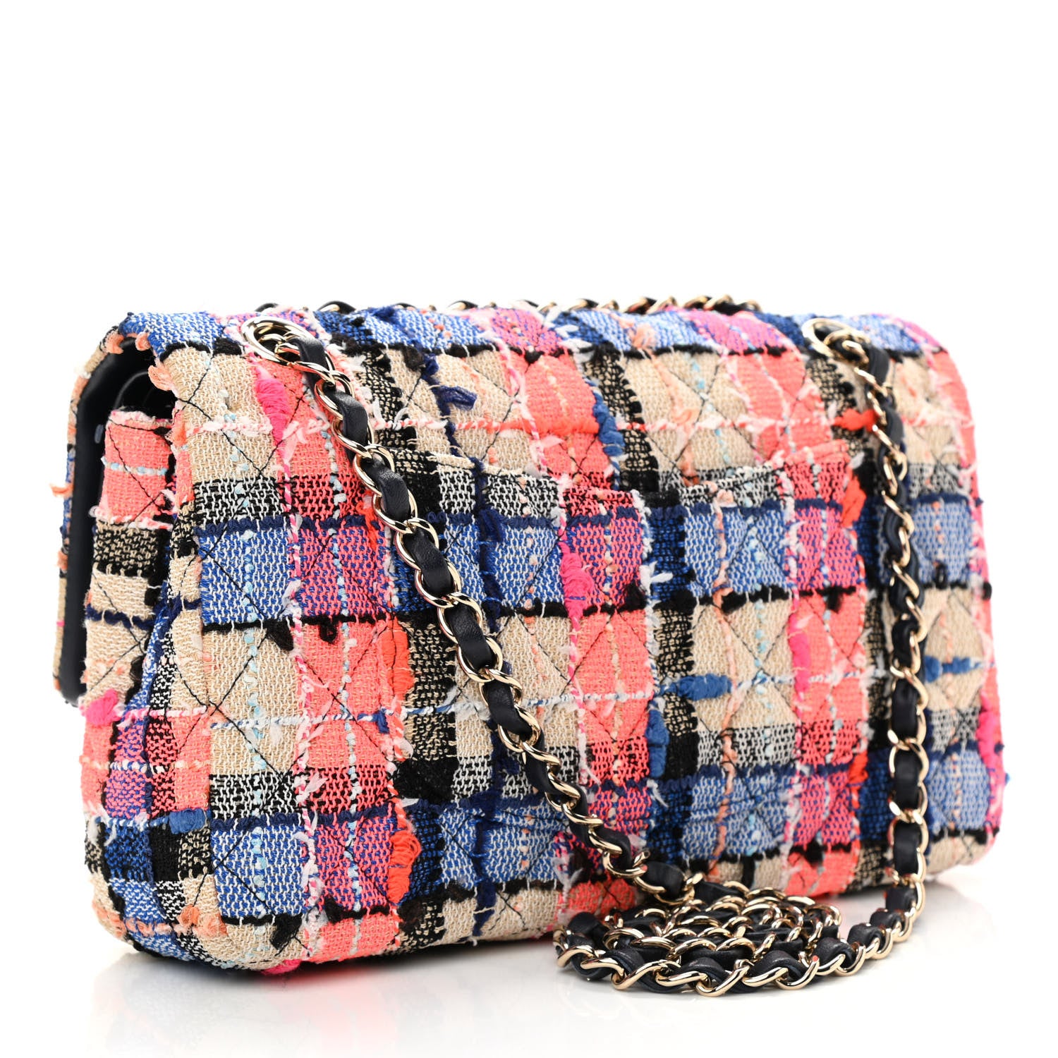 Chanel Tweed Quilted Medium Double Flap Blue Orange Yellow 2 of 9