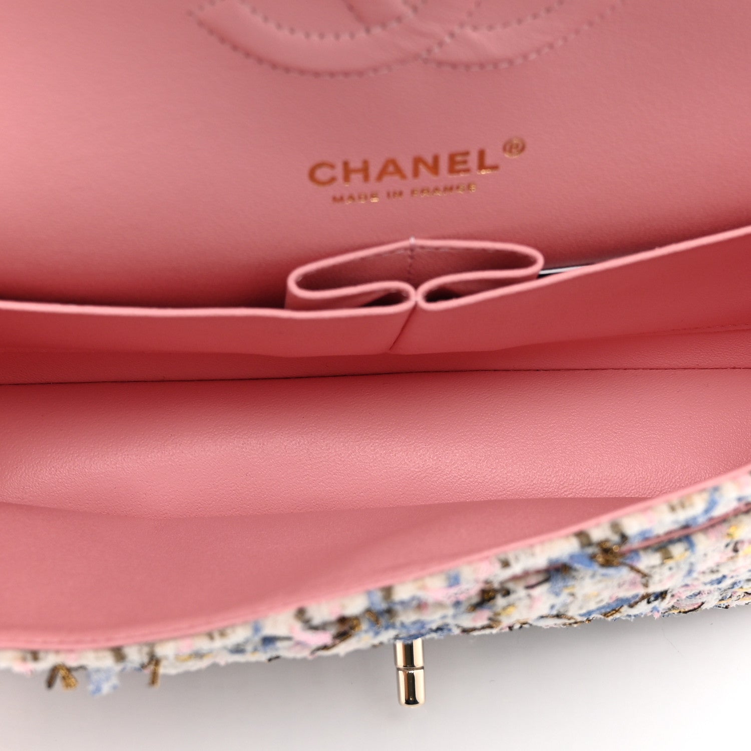 Chanel Tweed Quilted Medium Double Flap Blue Pink Gold White 5 of 11