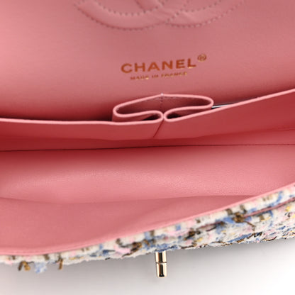 Chanel Tweed Quilted Medium Double Flap Blue Pink Gold White 5 of 11