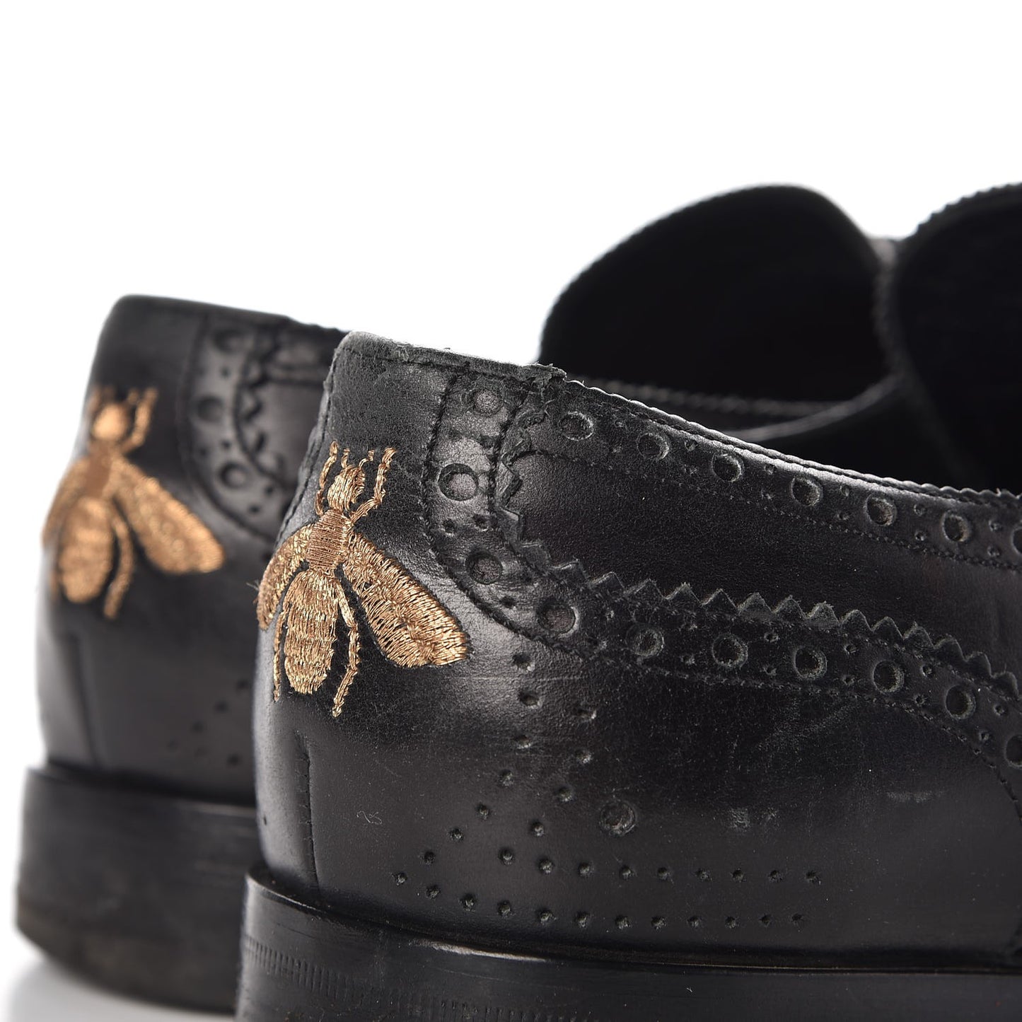Calfskin Bee Embroidered Mens Queercore Brogue Wingtip Monk Strap Loafers 7.5 Black