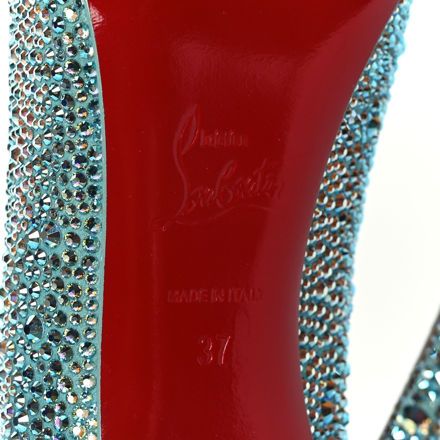 Christian Louboutin Veau Velours Strass Kate 100 Pumps 37 Bermuda Aqua Bohem 6 of 7