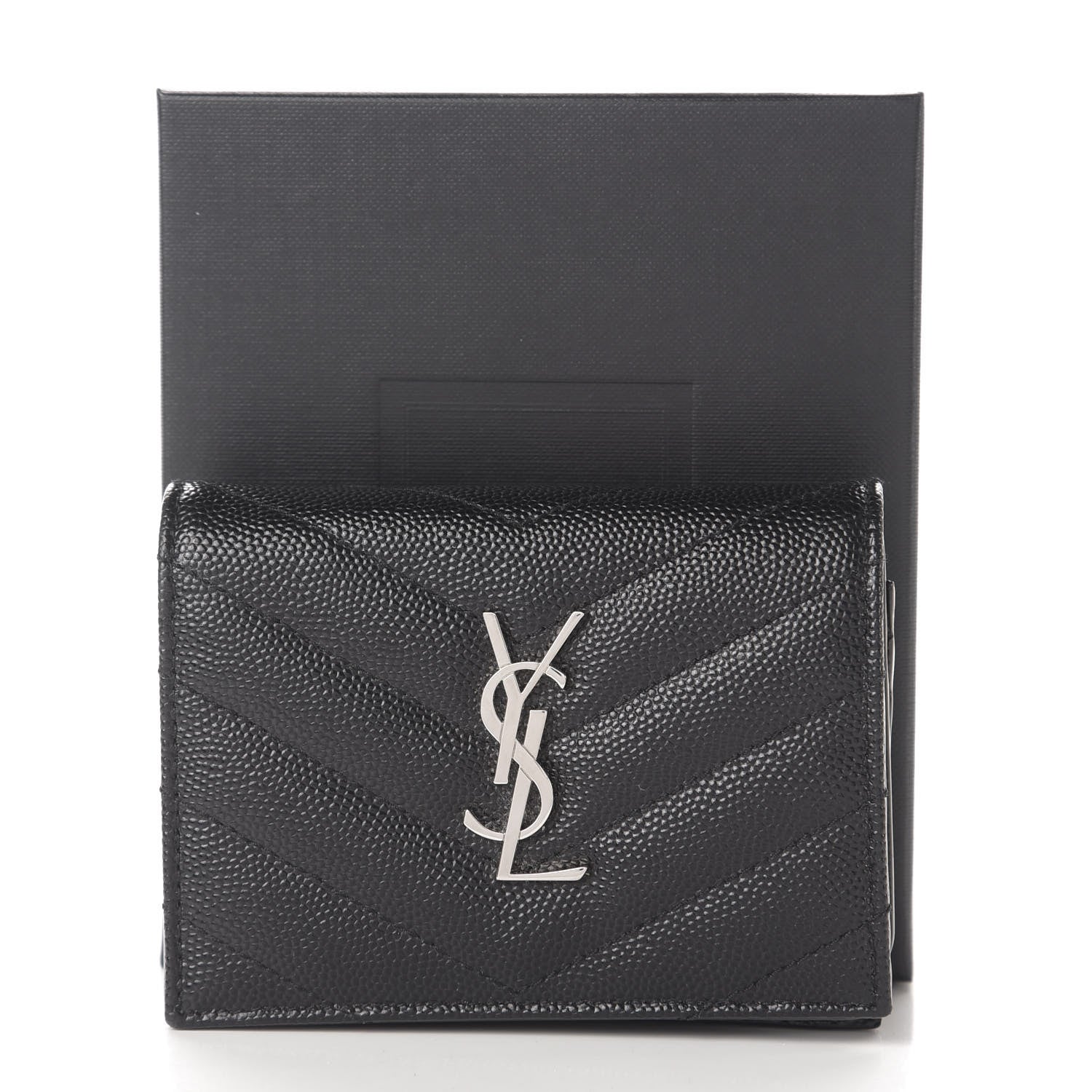 Saint Laurent Grain De Poudre Matelasse Chevron Monogram Card Case Black 11 of 11