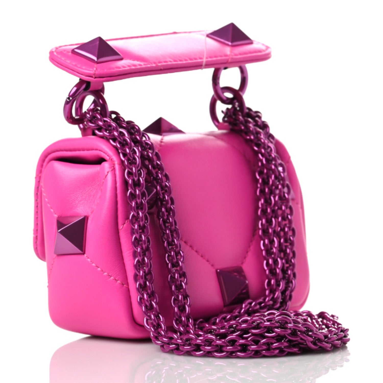 Valentino Garavani Nappa Lacquer Monochrome Mini Roman Stud Shoulder Bag Pink PP 2 of 7