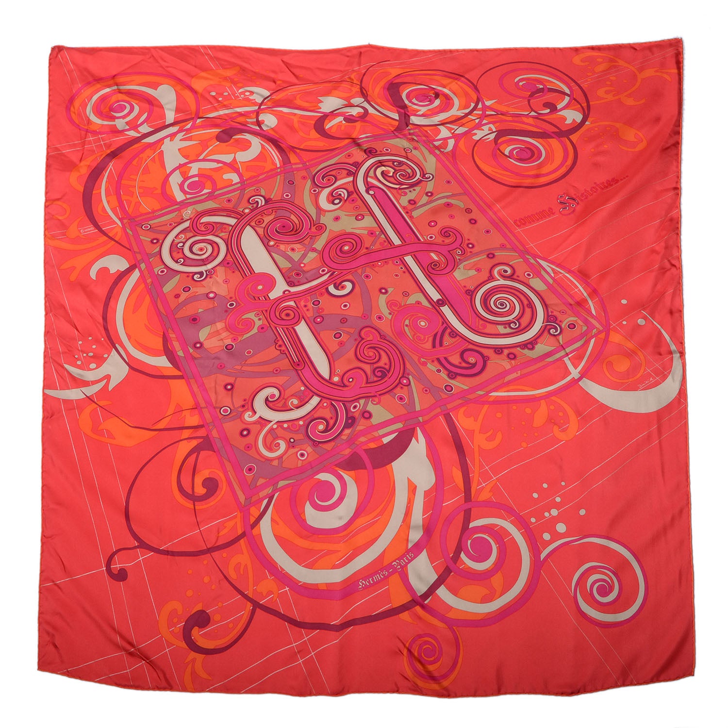 Hermes Silk Comme Histoires Scarf 90 Rouge Prune Orange 2 of 5