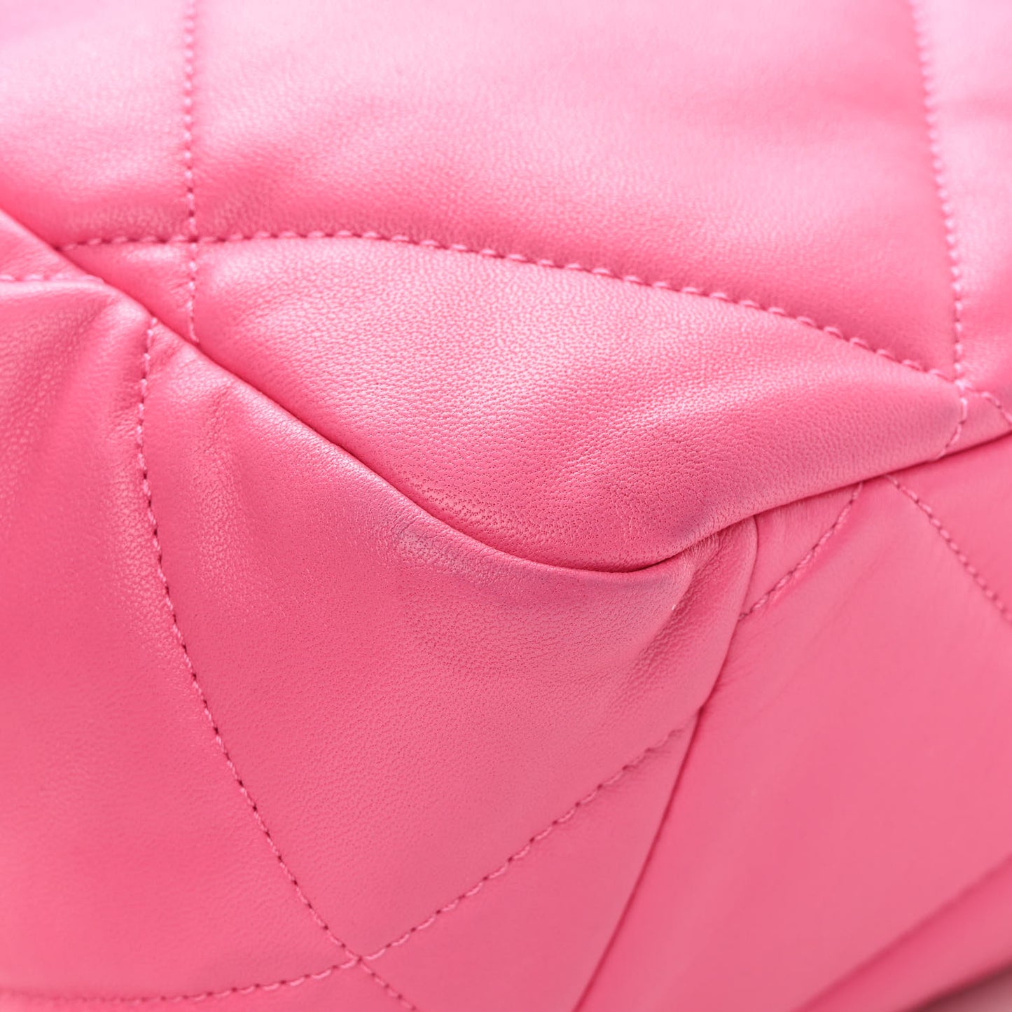 Lambskin Quilted Chanel 19 East West Shopping Bag Dark Pink