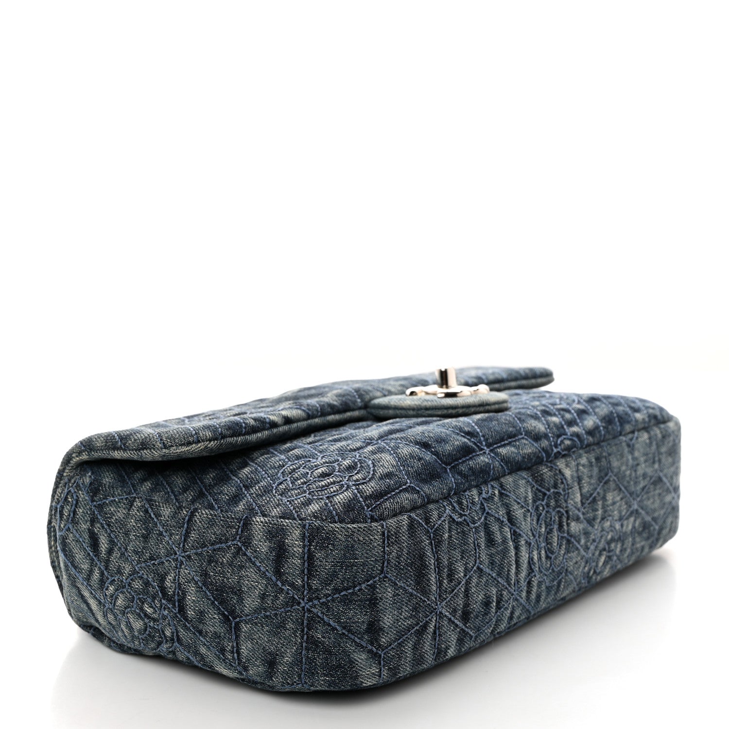 Chanel Denim Quilted Camellia Embroidered Medium Flap Blue 4 of 11