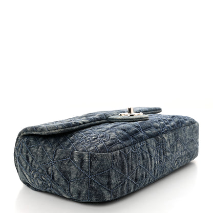 Chanel Denim Quilted Camellia Embroidered Medium Flap Blue 4 of 11