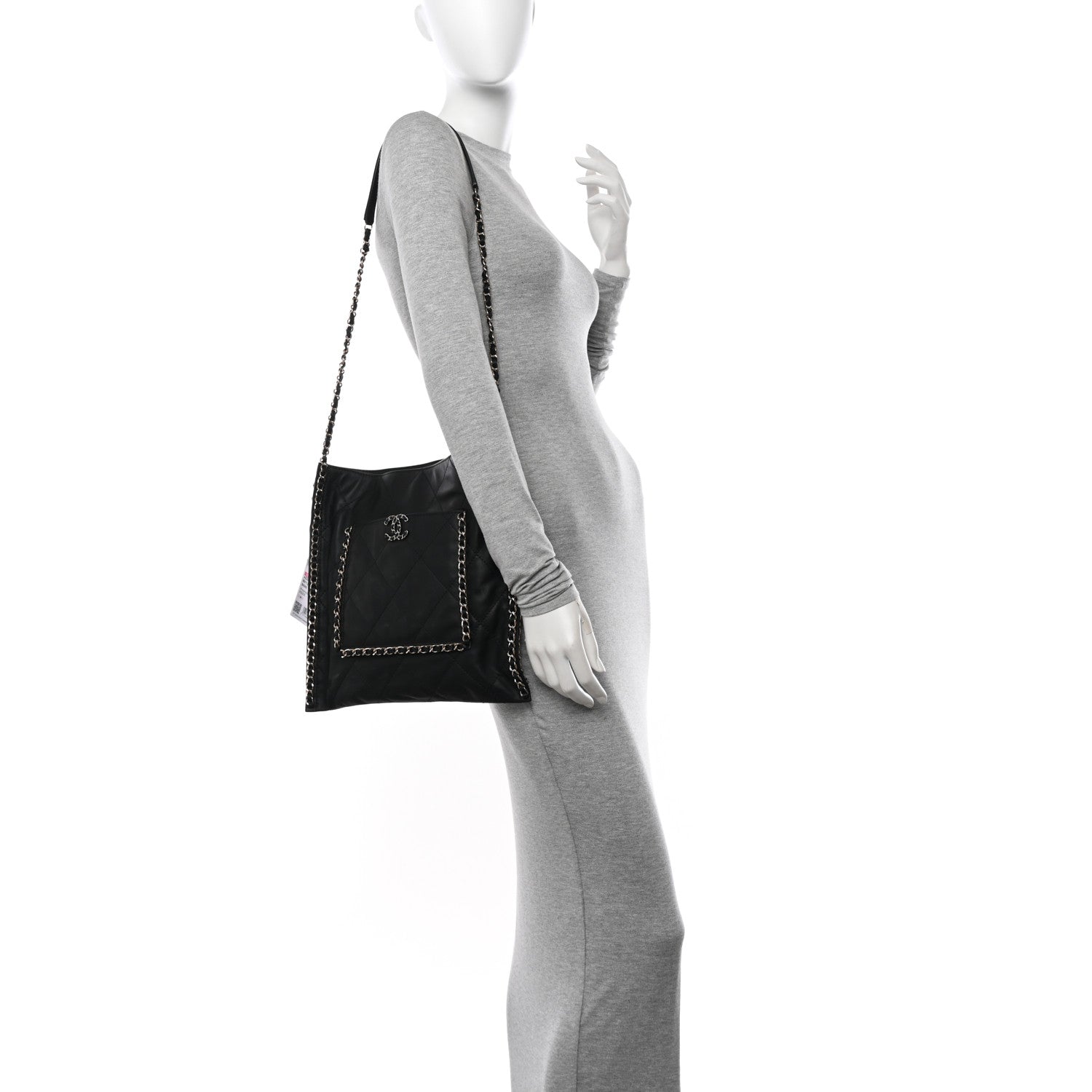 Chanel Calfskin Quilted Chain Flat Tote Black 2 of 10