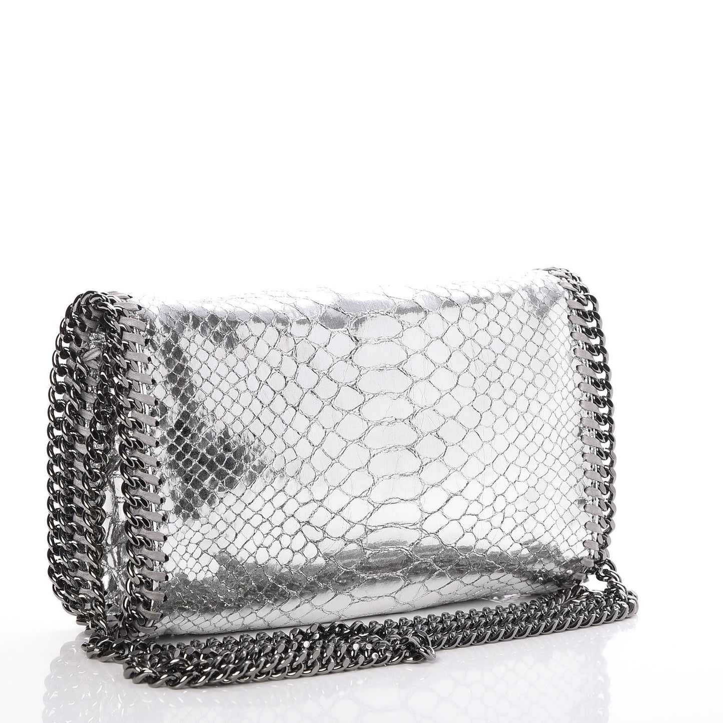 Metallic Eco Python Falabella Crossbody Silver