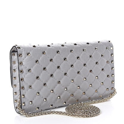 Valentino Garavani Craquele Nappa Rockstud Spike Wallet on Chain Pastel Grey 3 of 9