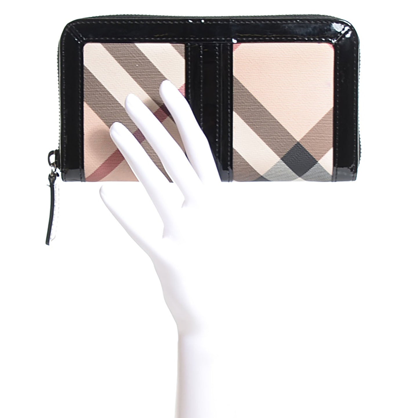 Supernova Check Patent Large Ziggy Zip Around Wallet Black