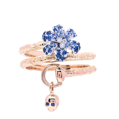 Gucci 18K Rose Gold Diamond Blue Sapphire Flora Wrap Ring 55 7.25 1 of 7