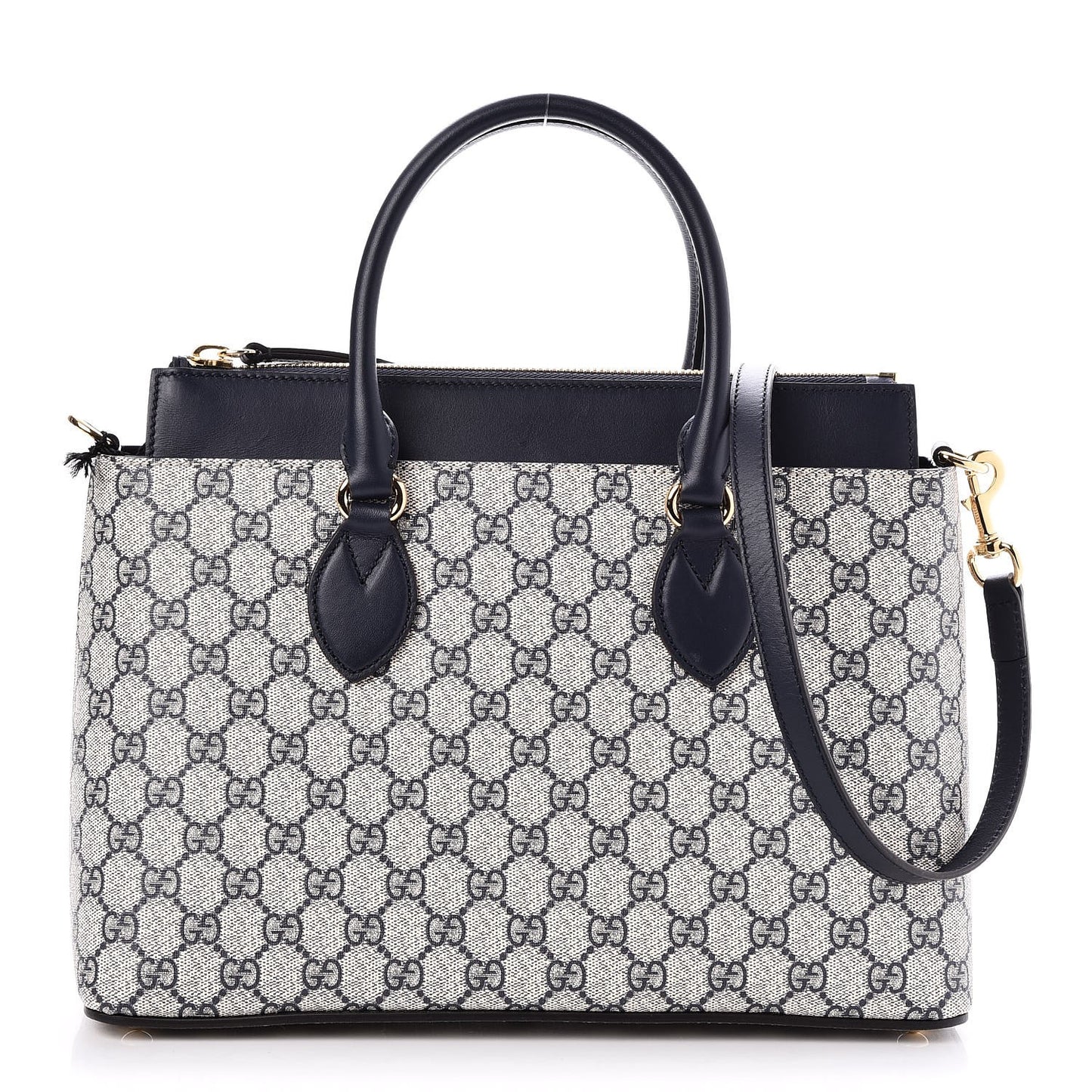 GG Supreme Monogram Small Zip Top Tote Beige Blue