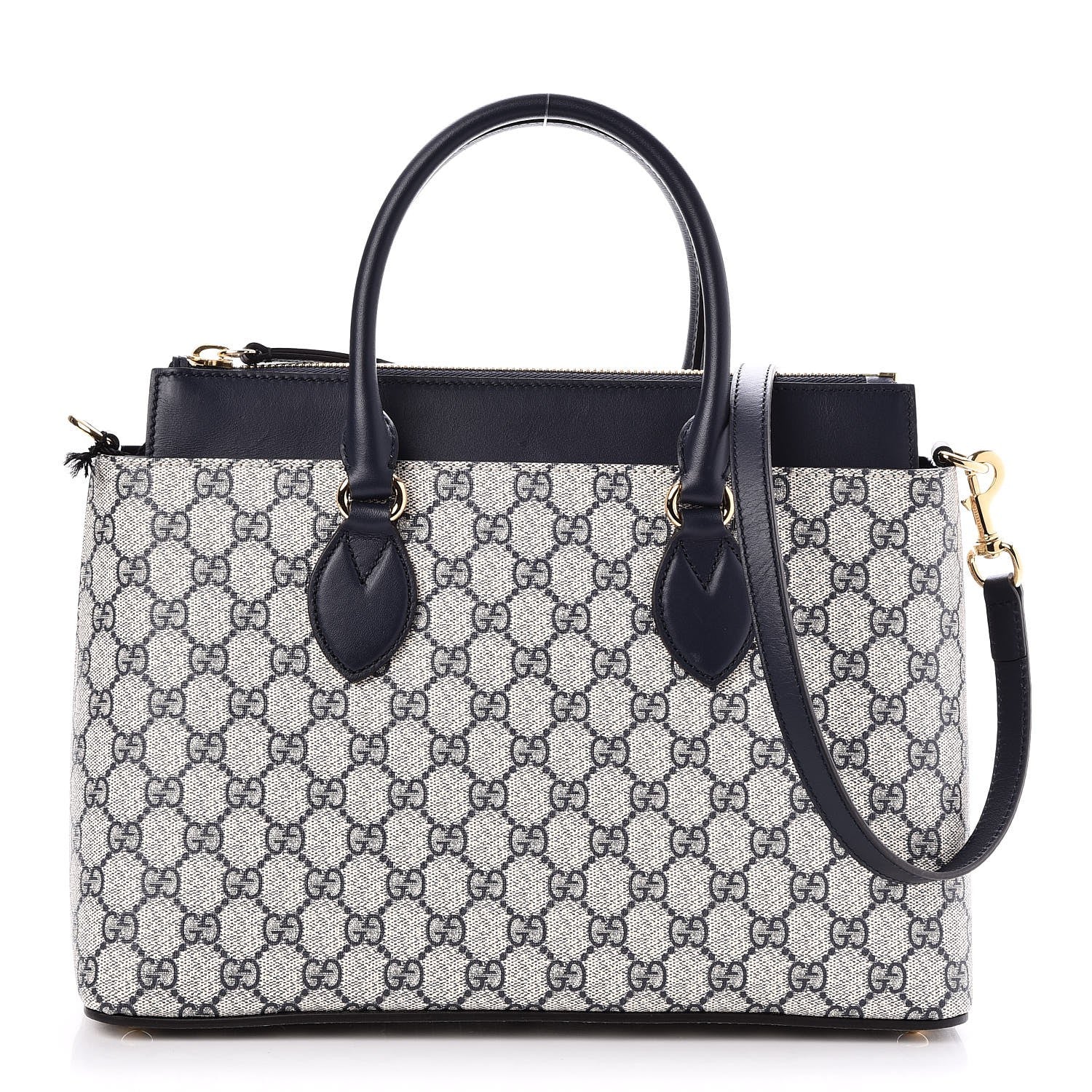 Gucci GG Supreme Monogram Small Zip Top Tote Beige Blue 1 of 8
