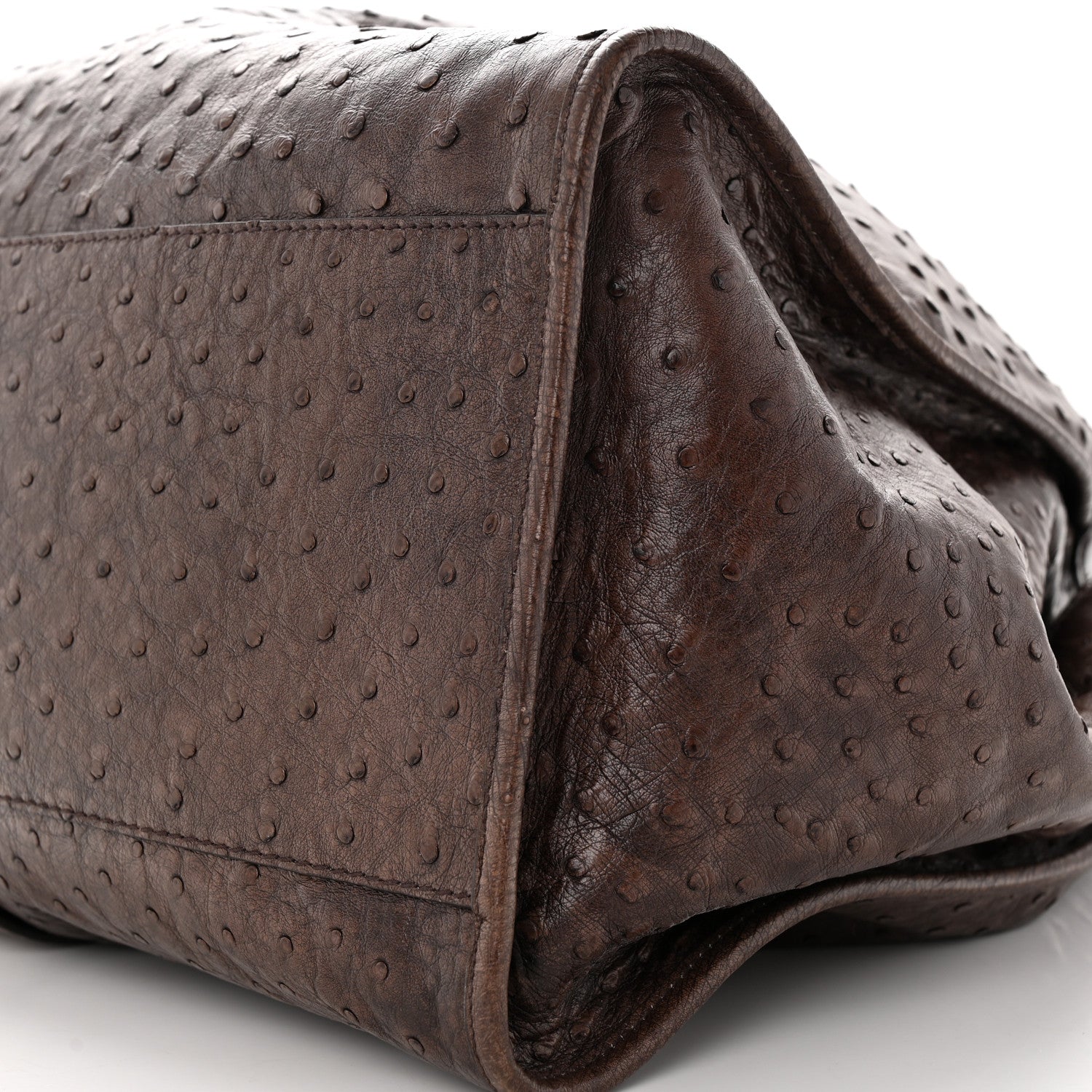 Gucci Ostrich Large Soft Stirrup Shoulder Bag Brown 10 of 17