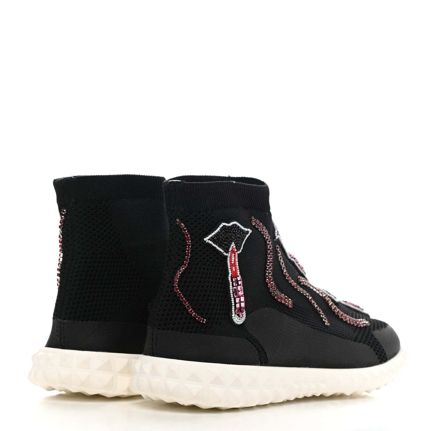 Body Tech Knit Embroidered High Top Sneakers 35 Black