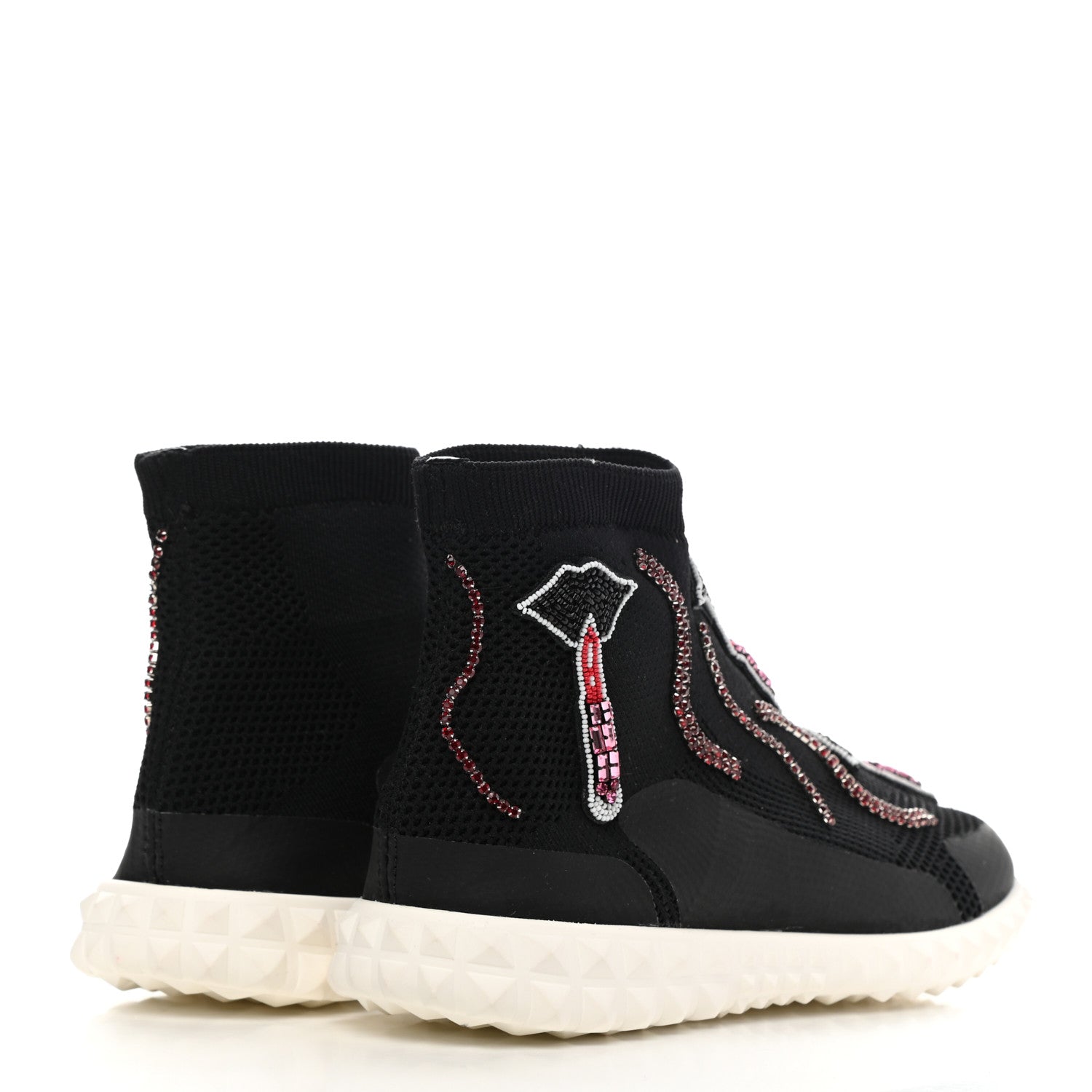 Valentino Garavani Body Tech Knit Embroidered High Top Sneakers 35 Black 4 of 9
